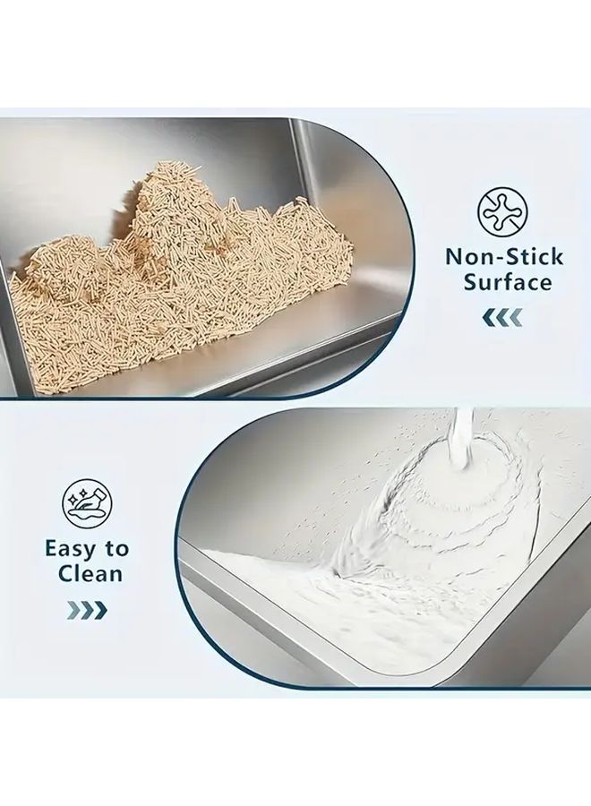 صندوق فضلات القطط من الفولاذ المقاوم للصدأ 23.6 بوصة حوض كبير الارتفاع 3.9 بوصة - Image 5